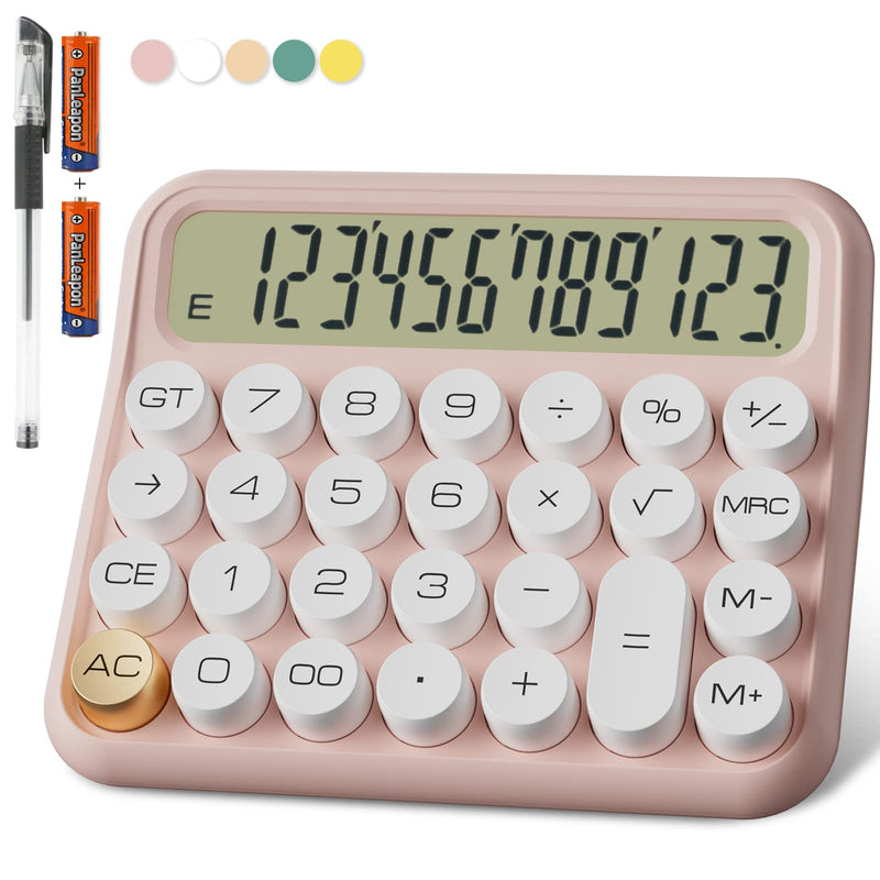 Mechanical Calculator 12 Digit Extra Large 5-Inch LCD Display, DECKLIT Battery Desk Calculator, Big Buttons Easy to Press Use as Office Calculators Desktop, 15°Tilt Screen for Kids Calculator(Pink) Pink