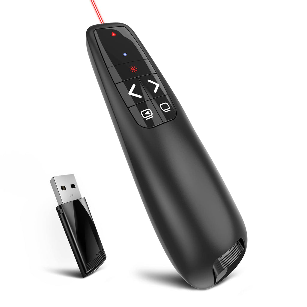 Presentation Clicker Wireless Presenter Remote Powerpoint Clickers, USB Dongle Long Range Control Slide Advancer with Laser Pointer Red Light Support for Google Slides/Mac/PPT/Computer/Laptop/Keynote