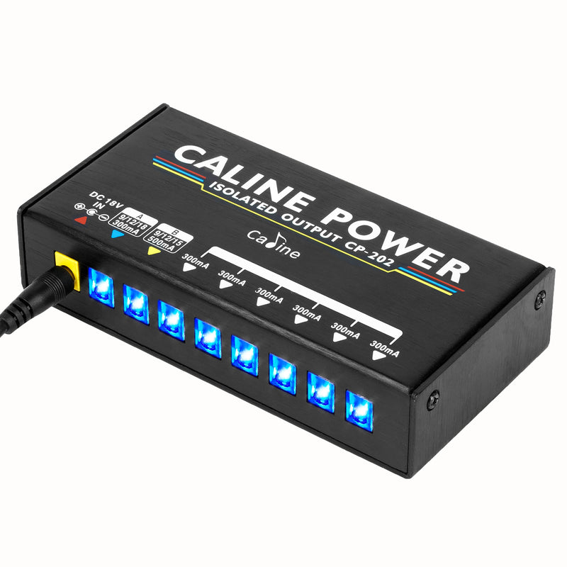 Caline Guitar Pedal Power Supply, True Isolated Pedal Board Power Supply with 8 Totally Isolated DC Outputs(300mA/500mA), Switchable 9V/12V/15V/18V Power Outputs for Guitar Pedals
