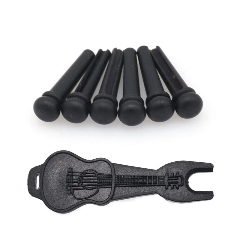 6pcs Acoustic Guitar Bridge Pins, Ebony Wood Acoustic Guitar String Pins with Guitar Pin Puller, Bridge Pins Replacement Parts for Acoustic Guitar Pure Ebony