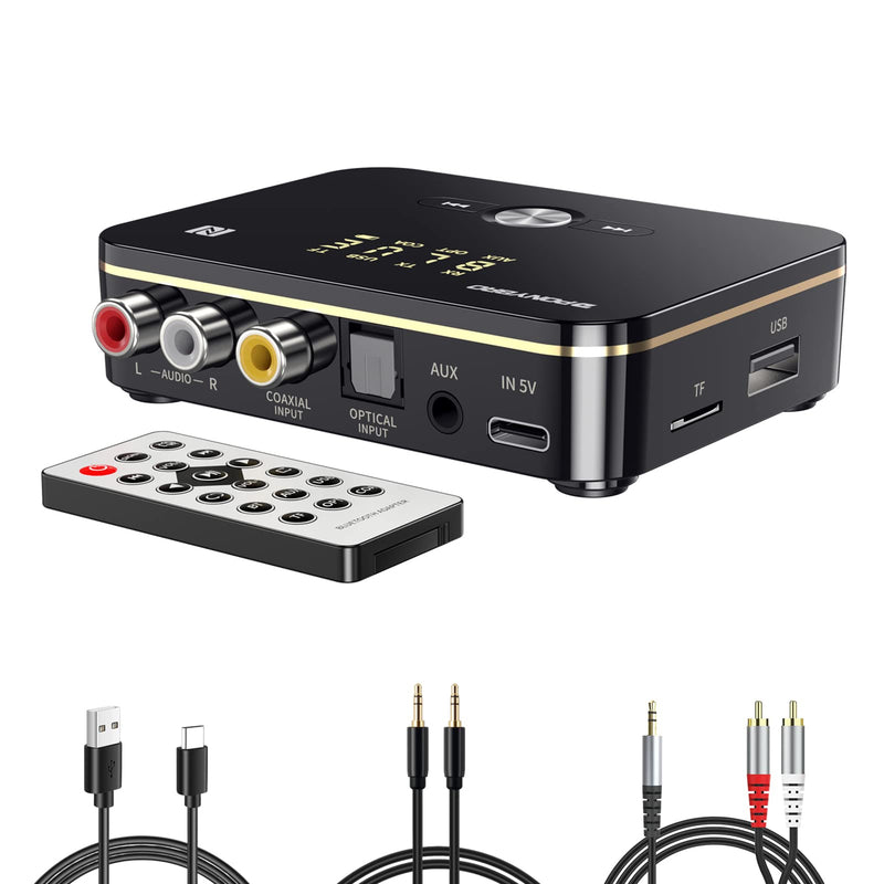 Bluetooth 5.0 Audio Receiver Transmitter 2 in 1 with Remote, Bluetooth Hi-Fi Audio Adapter with 3.5mm＆RCA,COAXIAL,Optical,NFC,Aptx-LL for Home and Car Stereo, AV Receiver or Amplifier