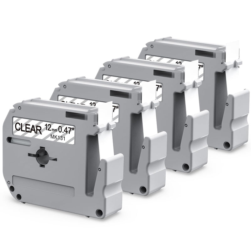 Labelife Compatible M-K131 Clear Tape Replace for Brother P Touch M Tape Clear 12mm 0.47'' M-K131s M131 MK131 Work with Brother Ptouch PT-M95 PT-65 PT-90 PT70BM PT-45 Label Maker Refills,4-Pack Black on Clear