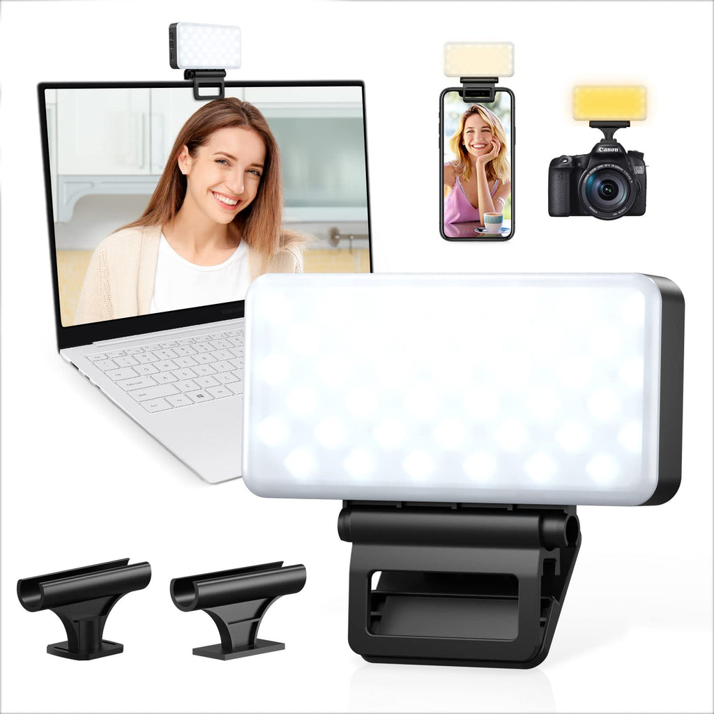 Rechargeable Selfie Light, 2600-6000K Dimmable LED Panel Light Clip on Phone Laptop Camera, Portable Fill Lights for Video Conference/Selfie/Live Streaming/YouTube/TikTok