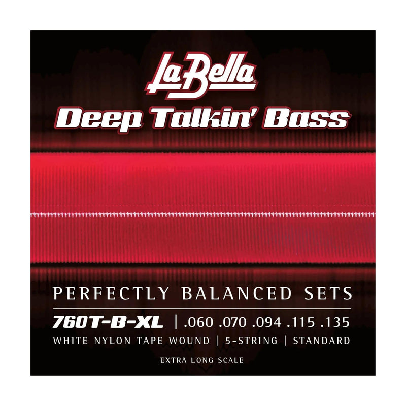 La Bella Deep Talkin 760T-B-XL White Nylon Tape, 5-String, Extra Long Scale Bass Guitar String 60-135T 760T-B-XL Standard Extra Long 5 String - 60-135