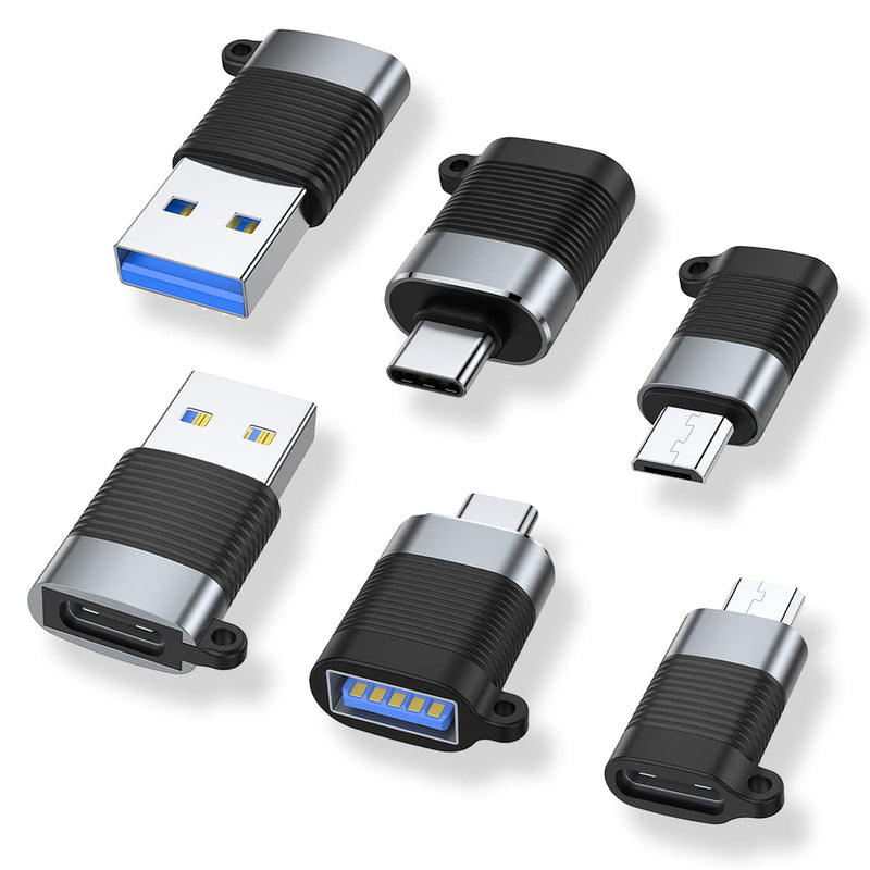 [AUSTRALIA] - AreMe USB C Adapter (6 Pack), Micro USB Male to USB C Female, USB 3.0 Male to USB C Female, USB Type-C Male to USB 3.0 Female Converter Connector Black and Grey 