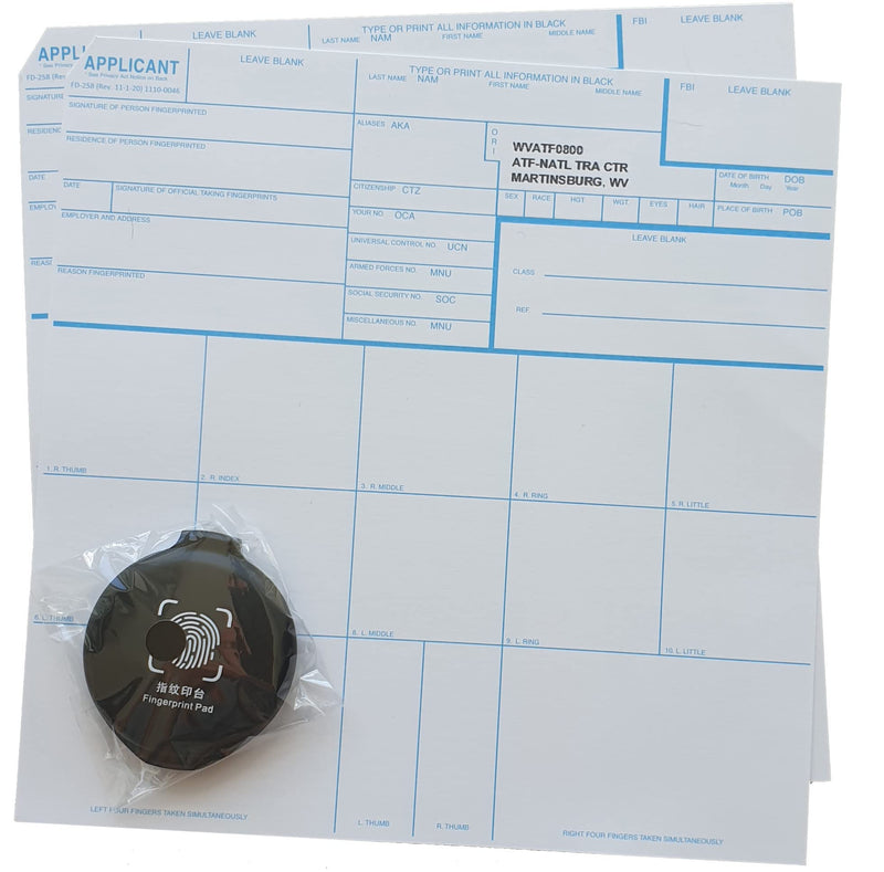 FD-258 ATF NFA Fingerprint Cards with Thumbprint Ink Pad for Fingerprinting Brace, SBR, Silencer