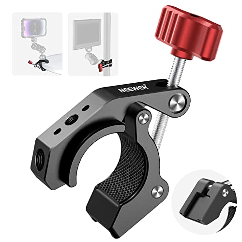 NEEWER Super Clamp with Cold Shoe & 1/4 Inch 3/8 Inch Thread Holes, ST81 Red