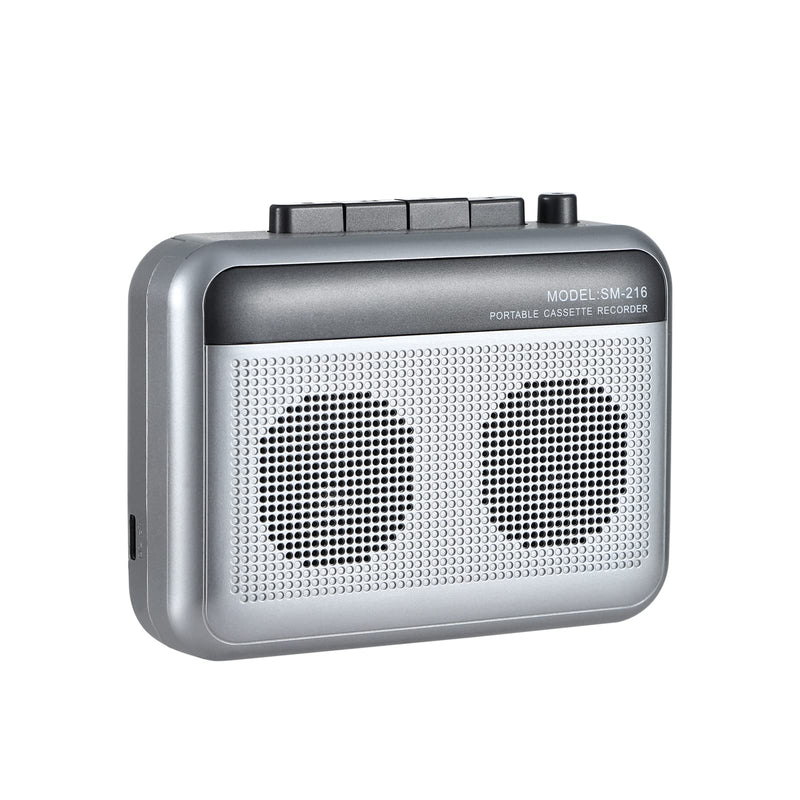 Portable Cassette Player Recorder with Bluetooth Transmitter, Walkman Cassette Tape Player with Headphone Jack, Build-in Speaker, Microphone Jack, Powered by AC Adapter or AA Battery Sliver