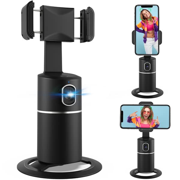 Auto Face Tracking Tripod, No App Required, 360° Rotation Face Body Phone Camera Mount Smart Shooting Phone Tracking Holder for Live Vlog Streaming Video, Rechargeable Battery-Black