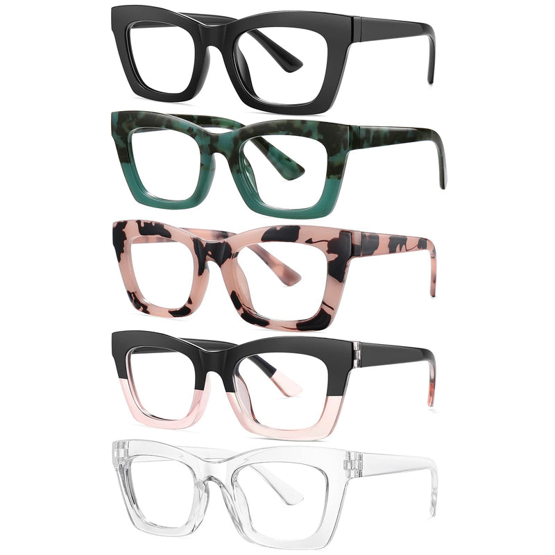 Reading Glasses for Women Blue Light Blocking Glasses Filter UV Square Readers Glasses for Men and Women 5 Pack Black+green+pink+blackpink+transparent 1.5 x