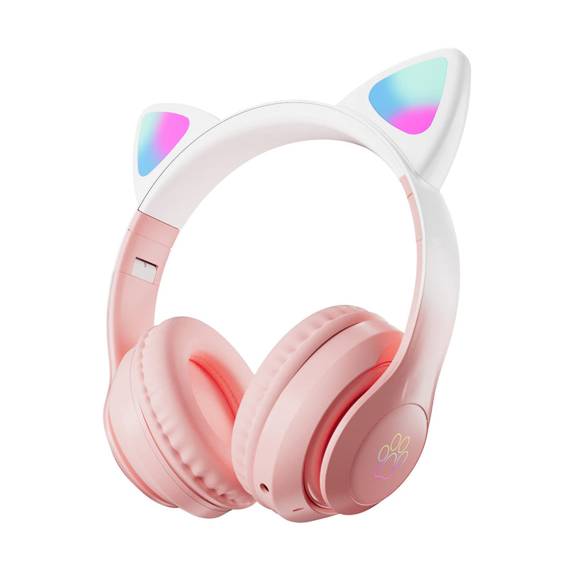 TOKANI Kids Headphones, Bluetooth Wireless Headphones for Kids Teens Adults, Over-Ear Bluetooth Headphones with Microphone, Cat Ear Headphones for Girls Women (New Pink) New Pink