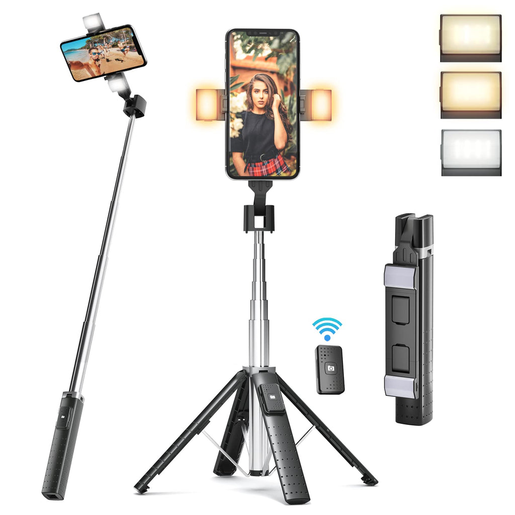 Rybozen Portable Selfie Stick with Wireless Remote and Tripod Head Mount Smartphone Tripod Stand All-in-1 Cell Phone Tripod Camera Stand for All Cellphones