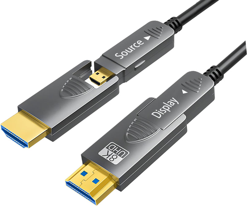 8K Fiber Optic HDMI Cable 10ft/3m, Micro HDMI to HDMI 2.1, Detachable Type A+D, 48Gbps Ultra Speed, HDR, 3D, eARC, in Wall CL2 / CL3 Rated, Slim and Flexible HMDI 2.2 Cable. 3m AOC8K2AD