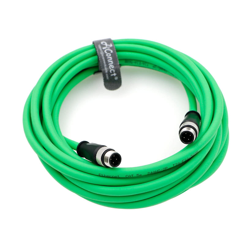M12 4Pin D-Code Male to 4Pin D-Code Male Cat5e Ethernet Waterproof Cable for Industrial Application Shielded Flexible Ethernet Camera 8M/26.24Ft