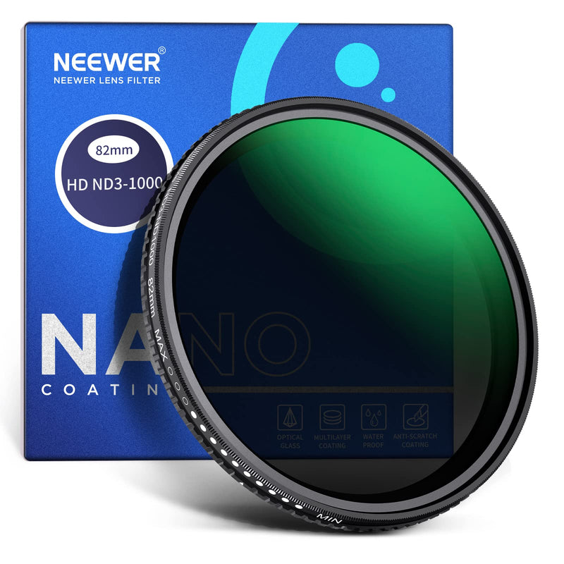 NEEWER 82mm Variable ND Filter ND3-ND1000, 1.5-10 Limited Stops Neutral Density Filter with HD Optical Glass & Double Sided 30 Layer Nano Coatings, Water Repellent/Scratch Resistant/Aluminum Frame