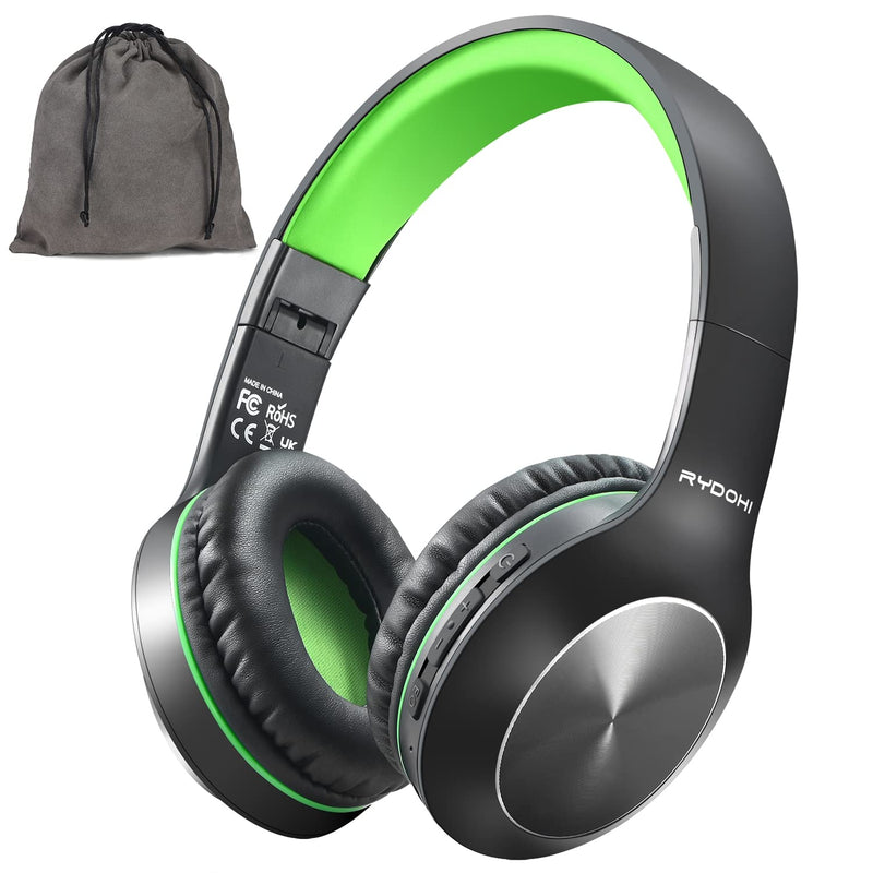 [AUSTRALIA] - Rydohi Bluetooth Headphones Over Ear, 68H Playtime and 3 EQ Music Modes Wireless Headphones with Microphone/Deep Bass, HiFi Stereo Foldable Lightweight Headset for PC Home Travel Office (Black Green) Black Green 