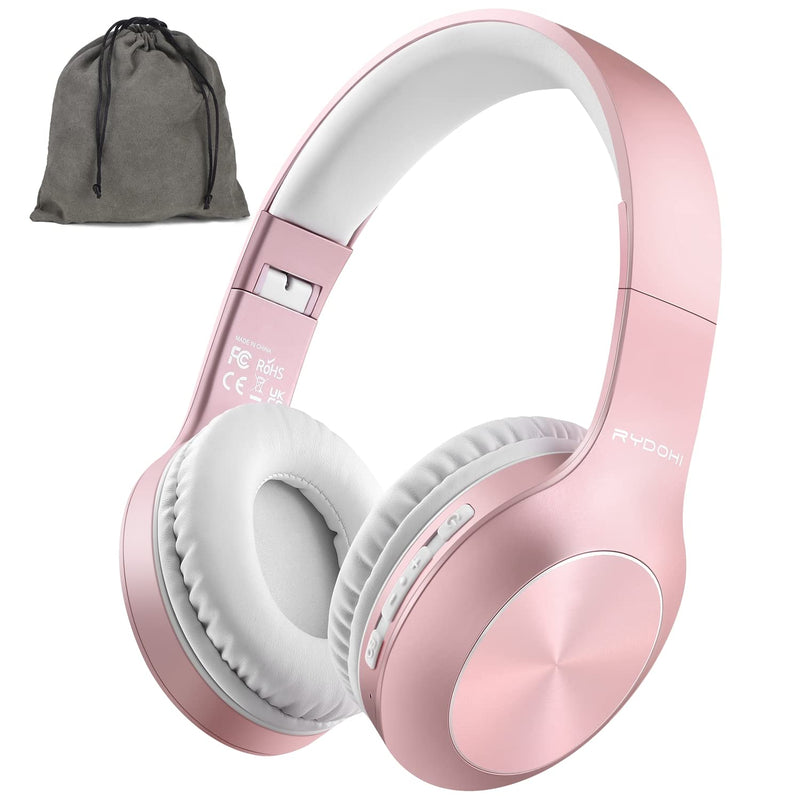 Bluetooth Headphones Over Ear, 68H Playtime and 3 EQ Music Modes Wireless Headphones with Microphone/Deep Bass, HiFi Stereo Foldable Lightweight Headset for PC Home Travel Office (Rose Gold) Rose