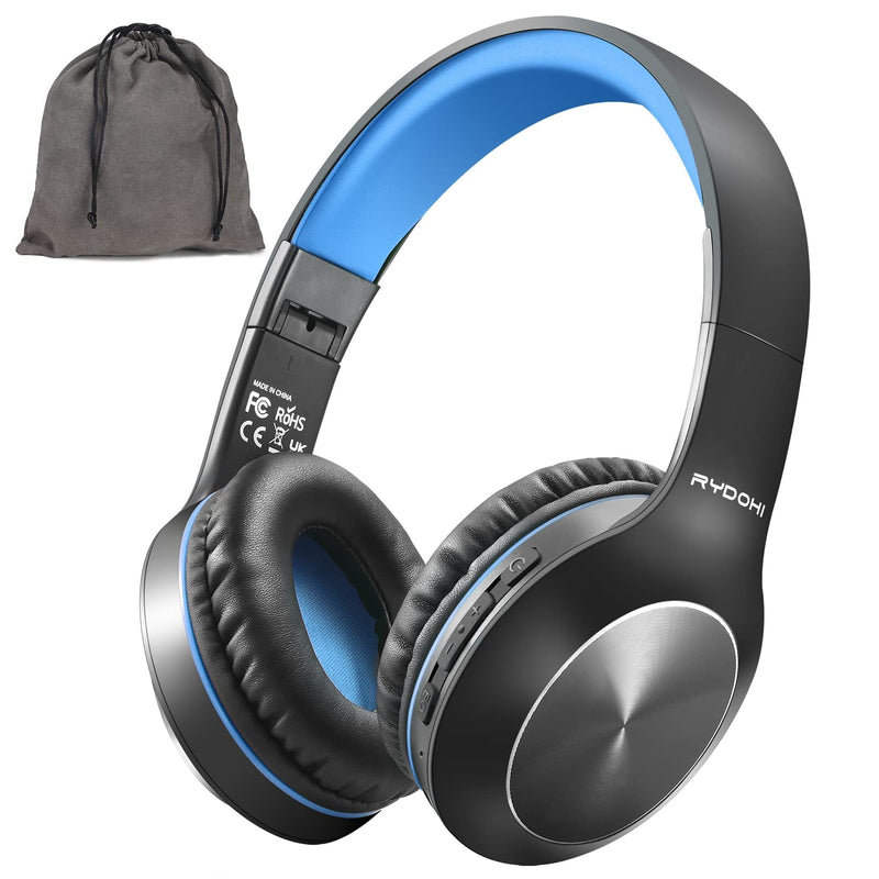 Rydohi Bluetooth Headphones Over Ear, 68H Playtime and 3 EQ Music Modes Wireless Headphones with Microphone/Deep Bass, HiFi Stereo Foldable Lightweight Headset for PC Home Travel Office(Black Blue) Black Blue