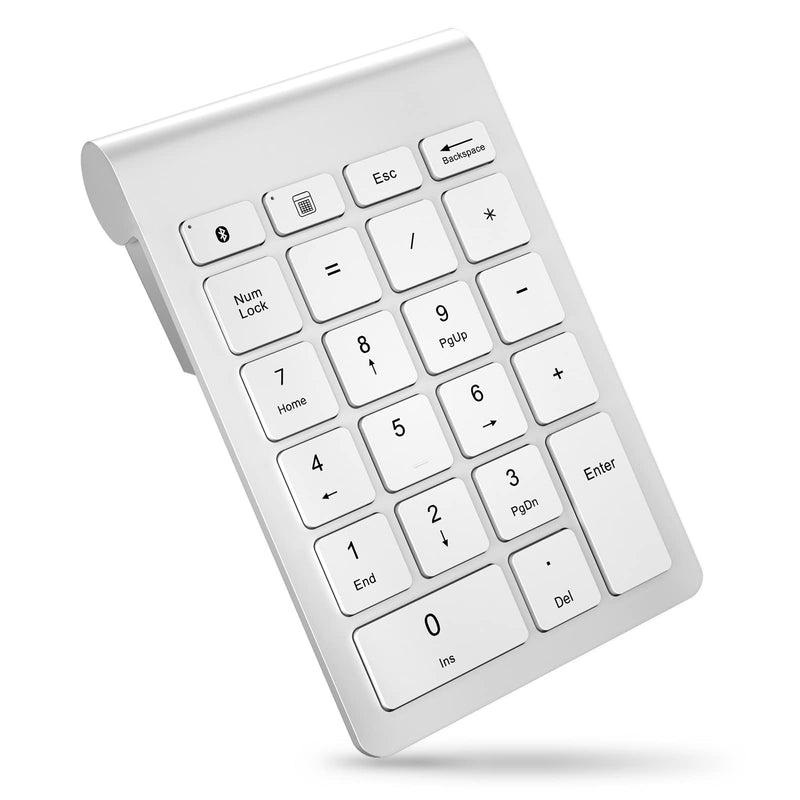 Foloda Bluetooth Wireless Number Pads: 22 Keys Wireless Financial Accounting Numeric Keypad, External 10 Key Numpad Numbers Keyboard for Laptop Computer Surface Pro Notebook Desktop Silver White