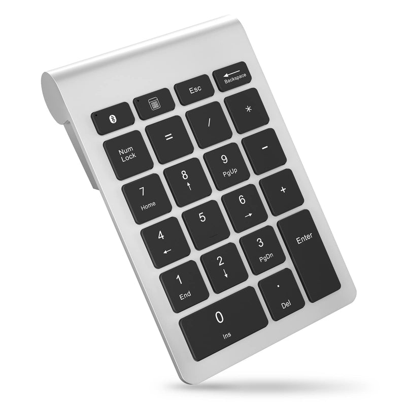 Foloda Bluetooth Number Pads for Laptop: 22 Keys Wireless Financial Accounting Numeric Keypad, External 10 Keys Numpad Keyboard for Computer Surface Pro Notebook,Desktop Silver Black