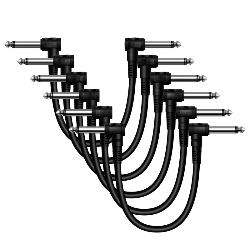 Heams Professional 6 Pack of 6 Inch Guitar Patch Cable, Noise Free and Super Durable Guitar Pedal Cable, Right Angle Pedal Board Cables, Black 6 PACK-6INCH