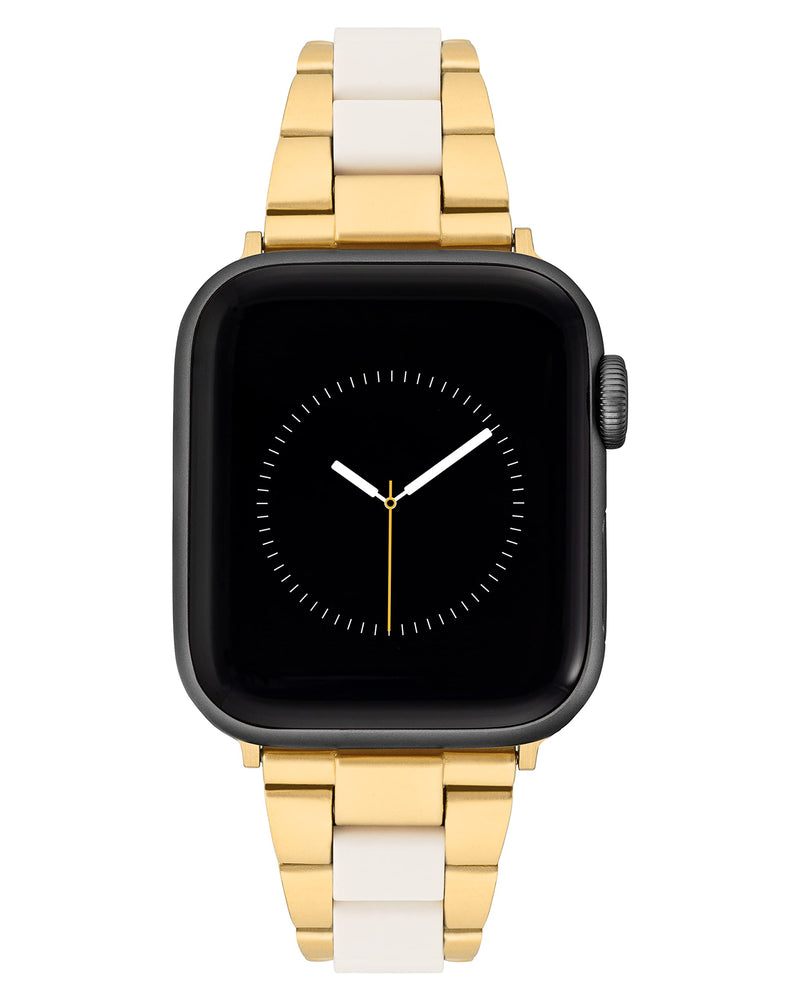 Anne Klein Oceanworks Plastic Link Bracelet for Apple Watch, Secure, Adjustable, Fits Most Wrists Gold/White 42mm (Series 10) & 38/40/41mm