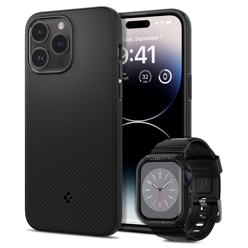 Spigen Mag Armor (MagFit) Designed for iPhone 14 Pro Case and Rugged Armor Pro Designed for Apple Watch Series 9/8/SE2/7/6/SE/5/4 45/44mm
