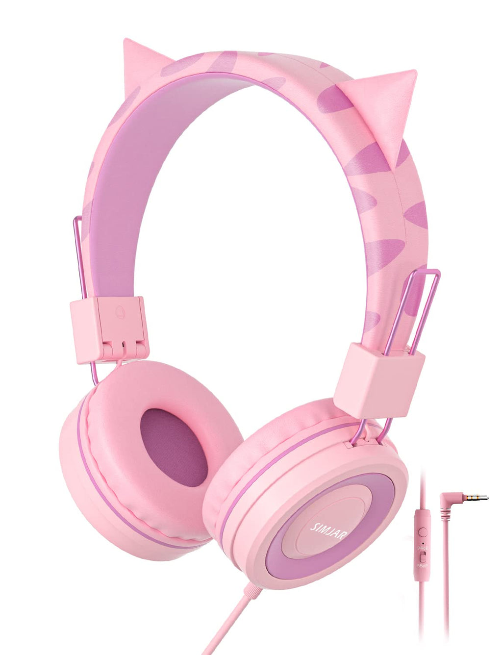 SIMJAR Cat Ear Kids Headphones with Microphone for School, Volume Limiter 85/94dB, Wired Girls Headphones with Foldable Design for Online Learning/Travel/Tablet/iPad (Pink) Pink