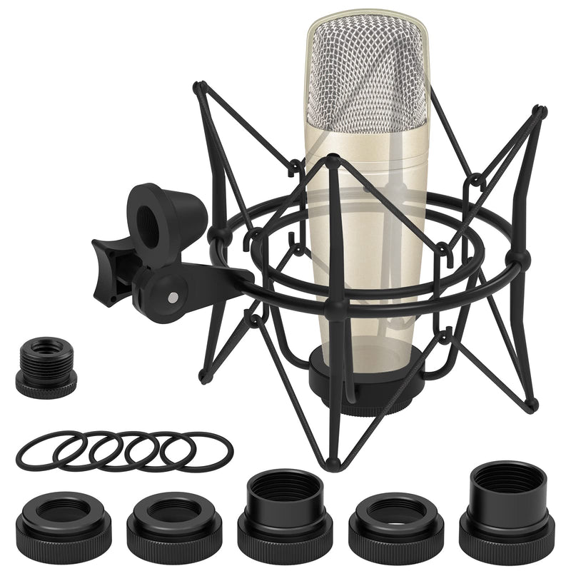 Geekria for Creators Microphone Shock Mount, Mic Anti-Vibration Suspension Adapter Clamp Compatible with CAD GXL2200, Nady SCM-800, Behringer C-1, Marantz, TZ Mic Holder Clip (Black/Metal)