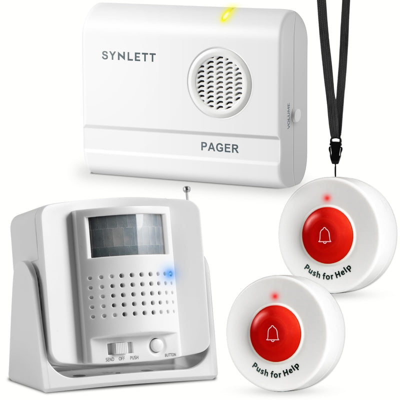 Caregiver Pager Wireless Call Buttons Motion Sensor Alarm Indoor for Elderly Monitoring Fall Prevention Bed Alarm Alert System Portable Nurse Call for Seniors Dementia Patients Emergency 3 Transmitters 1 Receiver