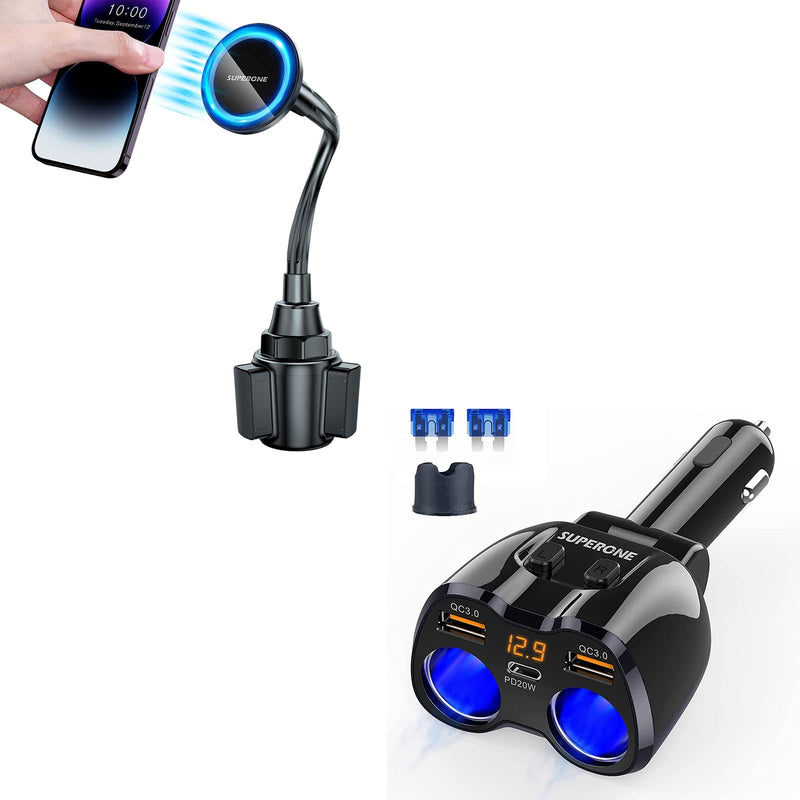 Bundle 180W 2-Socket Cigarette Lighter Adapter & MagSafe Car Cup Holder Phone Mount