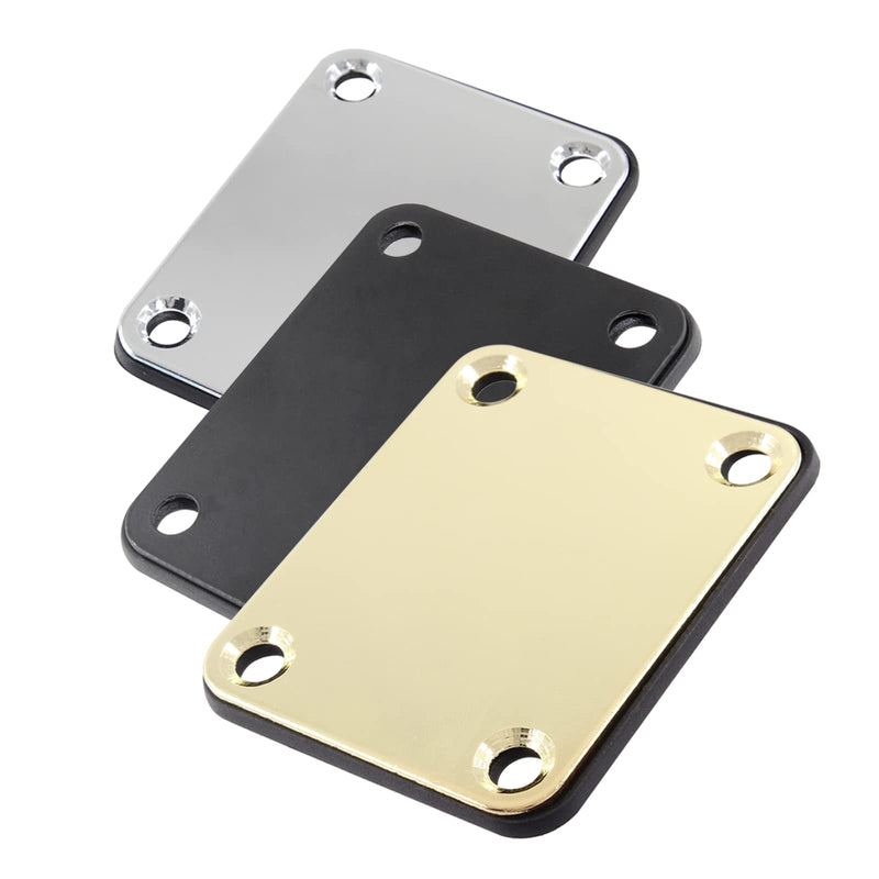 3 Pack Electric Guitar Neck Plates, Metal Guitar Neck Joint Plates with Screws Guitar Parts Replacement for Strat Tele Style Electric Guitar Bass (Black+Silver+Gold) Black+Silver+Gold-3pcs