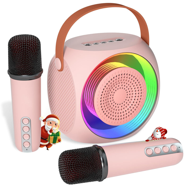 Karaoke Machine for Kids, Bluetooth Speaker with 2 Wireless Microphones and LED Lights, Birthday Gifts for Girls Ages 4, 5, 6, 7, 8, 9, 10, 12+(Pinkcolor) 2 MIC Pinkcolor
