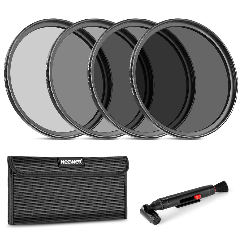 NEEWER 77mm ND Lens Filter Kit: ND2 ND4 ND8 ND16, Lens Cleaning Pen, Filter Pouch Neutral Density Filter and Accessory Kit Compatible with Canon Nikon Sony Panasonic DSLR Cameras with 77mm Lens