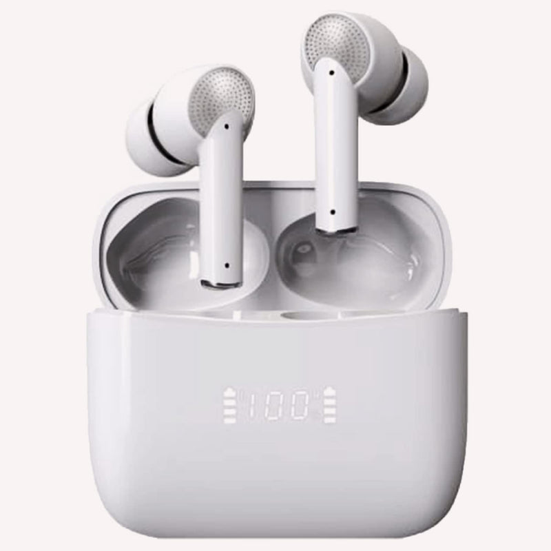 AD J8 Pro ANC+ENC Bluetooth Earbuds 5.3 TWS HiFi Stereo 13mm Wireless Active Noise Cancelling Headphones in Ear LED Display Long Playtime IP7 Waterproof Headset 4 Mics Earphone Touch Control (White) White