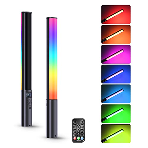 LUXCEO RGB LED Video Light Wand, Handheld Photography Light Stick with Remote Control, Dimmable 2500K-6500K CRI97+ Full-Color LED Light with 2500mAh Built-in Battery, 12 Light Scenes