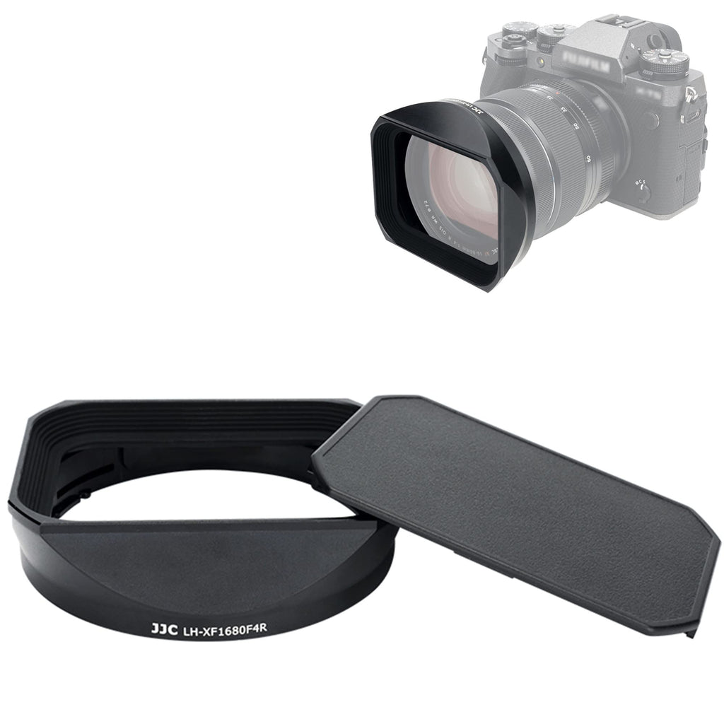 JJC Metal Square Lens Hood for Fujifilm Fujinon XF 16-80mm F4 R OIS WR Lens on Fuji X-T5 X-T4 X-T3 X-T2 X-T30 II X-T20 X-T200 X-T100 X-S10 X-Pro3 X-Pro2 X-H2S X-H2 X-E4 X-E3 Camera with Lens Hood Cap