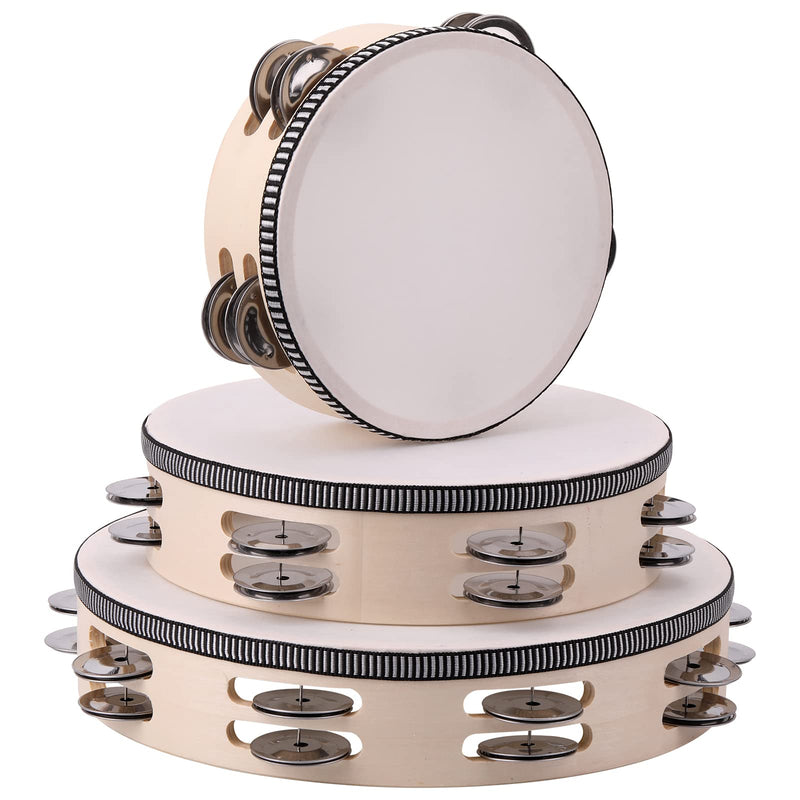 [AUSTRALIA] - 3Pack Double Row Tambourine for Adults 6 Inch 8 Inch 10 Inch Wooden Tambourines Hand Held Drum Bell Tambourine with Metal Jingles, Percussion Musical Instruments Hand Tambourine for Church, Party 6IN-8IN-10IN 