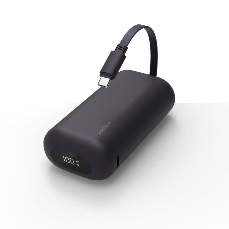 Small Portable Charger with Built-in USB-C Cable,10000mAh 18W PD Fast Charging Power Bank.Ultra-Compact LED Display Battery Pack Compatible with Samsung Galaxy S23,S22,S21,Note20/10/9,Moto,LG (Black) Black