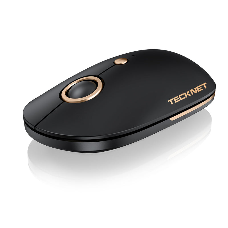 TECKNET Wireless Bluetooth Mouse, 3 Mode(Dual USB+2.4Ghz) Silent Computer Mouse Bluetooth Compatible with Chromebook MacBook Pro Air, Ambidextrous Portable Wireless Mouse for Laptop PC - Black Gold