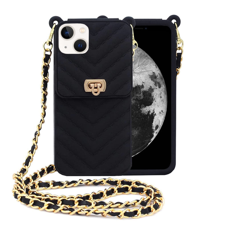 Yatchen for iPhone 14 Pro Max Wallet Case ,Crossbody Phone Case with Lanyard Strap Cute Purse Case Flip Credit Card Holder Soft Silicone Girls Lady Handbag Case for iPhone 14 Pro Max Black B Black