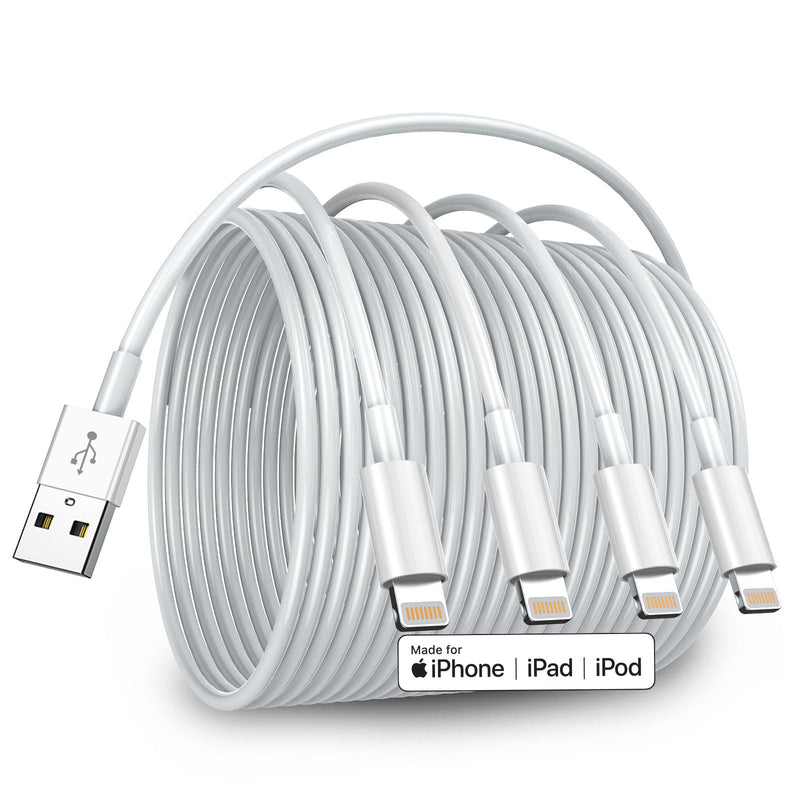 4-Pack[Apple MFi Certified] iPhone Charger Cord 6ft Long,USB to Lightning Cable,Apple USB 2.4A Fast Charging Cord for iPhone 14/13/12/11 Pro/11/XS MAX/XR/8/7/6s Plus,iPad Pro/Air/Mini,iPod Touch 4pack 6ft White