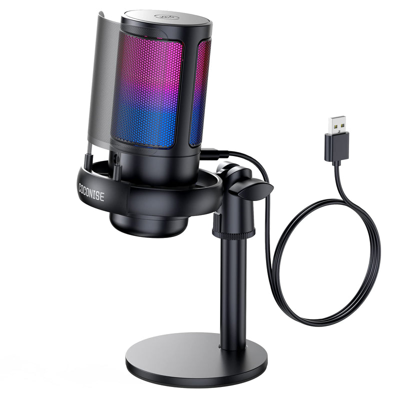 Gaming Microphone, USB PC Mic for Podcasts Videos, Streaming, Condenser Mic with Quick Mute, Tripod Stand, Pop Filter, RGB Indicator, Shock Mount, Rotate gain button, Compatible with PS4/5/PC With Stand
