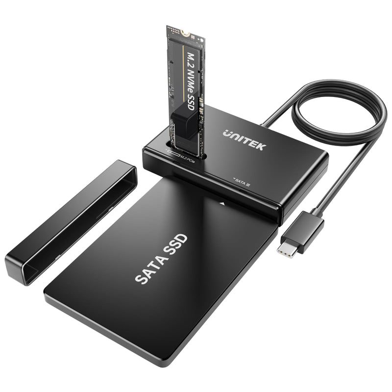 Unitek Dual-Bay M.2 NVMe/SATA USB 3.2 Adapter, 10Gbps, Tool-Free | Simultaneous M.2 & SATA Access; Fits M.2 2230-2280 & 2.5/3.5" SATA Drives; Hot-Swap, Auto Sleep, No Driver; JMS581D Chip