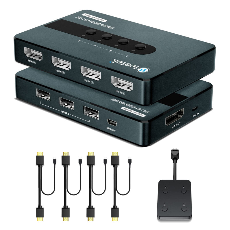HDMI KVM Switch 4 Computers 1 Monitor, Wired Remote & Button Switching, KVM Switches with UHD 4K@30Hz, 3 USB 2.0 Hub, 4 Port KVM Switch for 4 Computers Share 1 Monitor and 1 Set of Keyboard Mouse