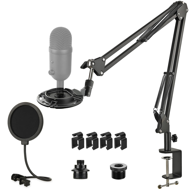 [AUSTRALIA] - Mic Boom Arm for Razer Seiren V2 X, Adjustable Microphone Arm Stand with Shock Mount, Pop Filter, Heavy Duty Table Mount Clamp and 3/8 Female to 5/8 Male Screw Adapter 