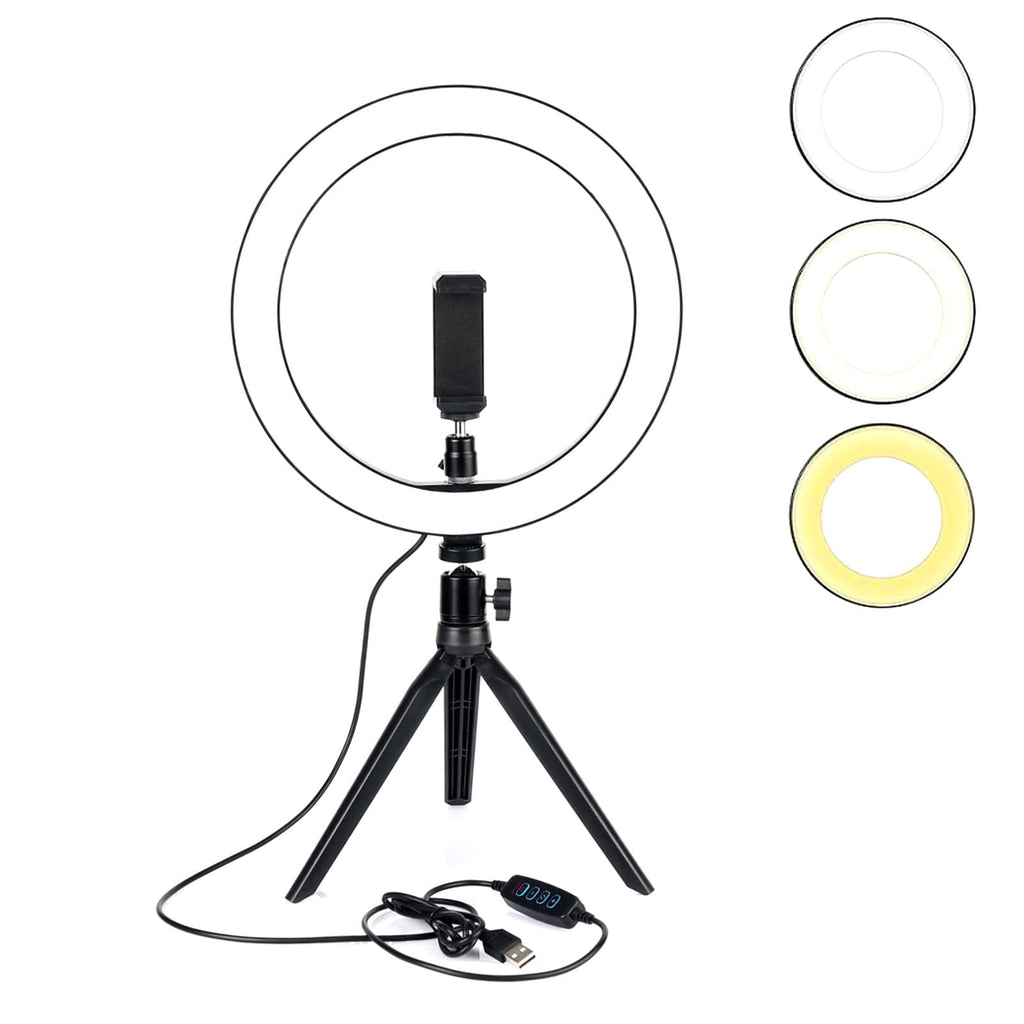 LED Ring Light with Mini Tripod Stand 3 Color Modes & 10 Brightness Level Portable Video Light Annular Lamp for Zoom Meeting/Remote Working/Video Calls/YouTube Video/Makeup/TikTok (25CM) 25CM