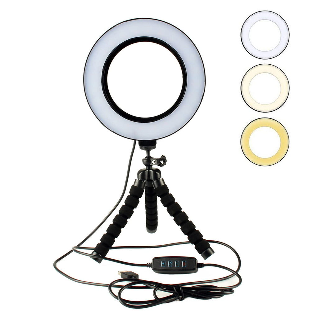 LED Ring Light with Mini Tripod Stand 3 Color Modes & 10 Brightness Level Portable Video Light Annular Lamp for Zoom Meeting/Remote Working/Video Calls/YouTube Video/Makeup/TikTok (16CM) 16CM