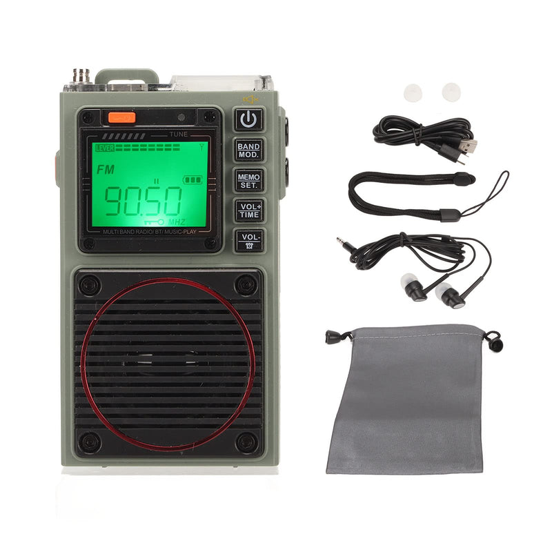 Portable Radio, FM VHF AM SW WB Full Band Radio Receiver with Flashlight, SOS Alarm, Pocket Bluetooth Music MP3 Player Support APP, Digital AM FM Stereo Radio for Outdoor Survival