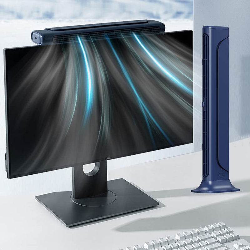 Clip On Computer Fan, Bladeless Monitor Clip On Fan | Personal Cooling Fan for Office, Quiet USB Desk Fan Small Tower Fan for Desk, Suitable for Flat and Curved Monitor, Laptop Navy